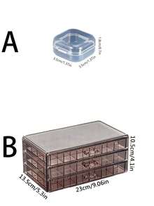 复古风格首饰收纳盒，三抽屉设计，72格大容量塑料桌面整理盒，可收纳戒指、耳环、项链等，是送给女友、母亲和爱人的理想礼物。