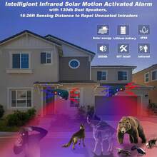 1/2 Pack Solar Outdoor Motion Sensor Alarm, 2 * 130db Loud Siren Noise Maker With 4 Adjustable Modes And Red & Blue Strobe Light, Suitable, Bird Deterrent, Cat,Squirrel,Deer,Dog,Raccoon,Rodent,Skunk,Rabbit Repellent For Homes, Orchards, Buildings, Farms, Warehouses And Other Places - Green - View 3