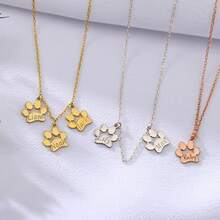 定制爪印项链，纯银爪印名字项链，爱狗人士的理想之选，女士款式，14K金狗狗名字项链，宠物纪念礼物，母亲节礼物，金色，时尚，多彩，复古，简约，男女皆宜，休闲，可爱，定制，个性化，独特，送给他的理想礼物，送给她的理想礼物 - 彩色 - 查看 4