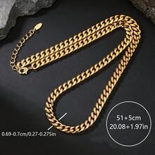 1pc 7mm Solid Copper 18K Gold Plated Cuban Link Chain Necklace With 5cm Extension Chain, Unisex Hip-Hop Style Fashion Necklace - Gold - View 7