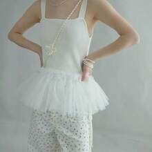1pc Tulle Pleated Mini Skirt, Lace Shawl With Tie, Kawaii Ballet Style - Multicolor - View 3
