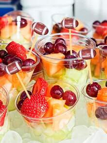 100pcs-Football-Shaped Cocktail Picks, Decorative Toothpicks For Appetizers, Football-Ended Cocktail Skewers Wooden Decorative Fruit Toothpicks, Fruit Sandwich Buffet Party Supplies Long Bamboo Toothpicks, Fruit Toothpicks For Sandwich Buffet Parties Party Supplies - Holiday Birthday Party Decorations - Multicolor - View 9