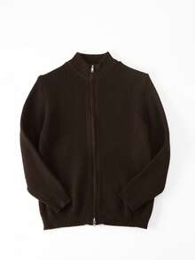 男士休闲长袖百搭拉链开衫，纯色针织毛衣，百搭日常穿着，秋冬 - 咖啡棕 - 查看 2