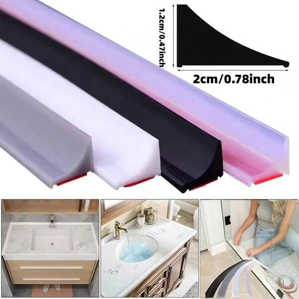 1 Stück 2m/78,74 Zoll Kunststoff Wasserdamm Barriereleiste, selbstklebend, zuschneidbar, leicht zu reinigen, ohne Trennung, weich und frei drehbar, für Dusche, Küchenspüle, Herd, Badezimmer, Badewanne