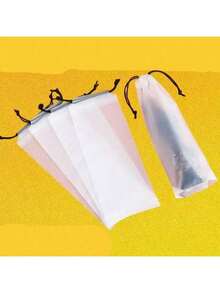 5 piezas Bolsas de almacenamiento de paraguas de plástico semitransparente mate, fundas reutilizables y portátiles para paraguas con cordón, bolsas de almacenamiento para el hogar, organizadores de paraguas de plástico transparente con cremallera, reutilizables y portátiles - Multicolor - Ver 5