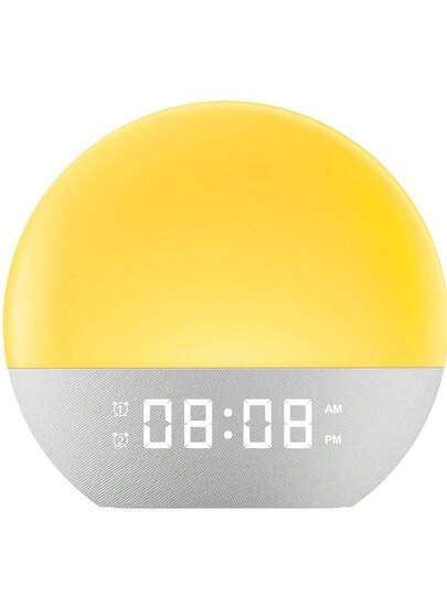 Wake Up Light Sunrise Alarm Clock  , Heavy Sleepers, Bedroom, White Noise Sound Machine With 5W Stereo Speaker, 25 Natural Sounds, Dual Alarms, 17 Color Night Lights, Ideal For Gift