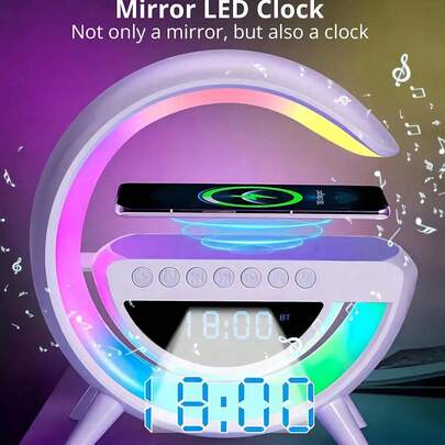 1/2件套智能G型台灯，带无线充电器和蓝牙音箱，RGB变色夜灯，闹钟和助眠功能，桌面装饰，节日礼物