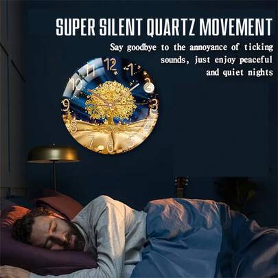 1 Piece Money Tree 2D Tempered Glass Silent Wall Clock - Luxurious Home Decor With Gold Leaf Design, Suitable For Living Room, Bedroom, Office, Kitchen (Batteries Not Included) - Ideal New Year Gift, Wall Clock