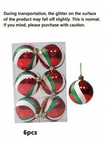 6 Stück Weihnachts-Kugeln mit rot-weißen Streifen, Kunststoff-Ornamente mit glitzerndem S-förmigem Streifendesign, langanhaltend und geeignet für Weihnachtsbaum-Dekorationen, Weihnachtsparty-Dekorationen, Hochzeitsdekoration, Geburtstagsparty-Dekoration, Innen- und Außenbereich, Gartendekoration, Fensterdekorationen, Weihnachtsdekorations-Zubehör