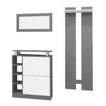 Wandgarderobe-Set 80 x 25 x 96,5 cm, inkl. Spiegel, 2 Wandpaneels, eine Regalwand und ein Schuhschrank, Korpus anthrazitgrau matt, Flurmöbel, Flurtrockenständer, Flurgarderobe, Schuhwechsler-Set,