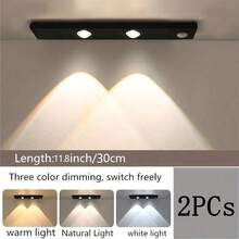 1个/2个智能LED人体感应灯,USB充电式PIR壁灯,超薄猫眼山墙灯条,3种照明模式可调,适用于厨房、衣柜、酒柜、鞋柜、卧室照明