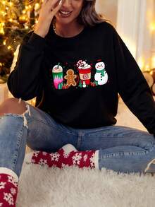 Christmas Print Sweatshirt With Thermal Lining - Black - View 2