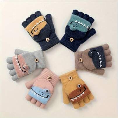 1 Pair Kids Cartoon Ski Gloves,Girls' Knitted Gloves With Cute Pattern, Suitable For Outdoor Activities And Daily Use, Autumn & Winter,Kids Gloves, Warm Thermal Lined Cute Design Finger Gloves For Boys And Girls,Fits Ages 2-5,Thickened Winter Snow Play Kids Gloves,