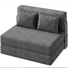 73" Folding Sofa Bed Sleeper Chair, Convertible Futon Couch With Pillow, Single Size Foldable Mattress For Living Room, Dorm, Apartment & Home Office, Modern Linen Fabric,Small  Convertible Folding Sofa Bed, Sleeper Chair Bed With Pillow, Portable Lazy Floor Sofa Lounger, Memory Foam Fold Out Sofa Bed Couch For Living Room, Bedroom, Apartment, Dorm, Office, Single, Dark Grey - 深灰色 - 查看 1