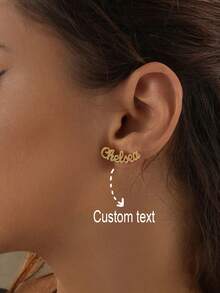 Orecchini a perno personalizzati con nome, orecchini in acciaio inossidabile da donna, regalo di gioielleria elegante per la fidanzata, adatti per compleanno, vacanze, outfit quotidiani, festa della mamma, Natale, famiglia, San Valentino - Dorato - Visualizzare 2