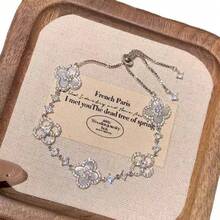 "Spring Flower Oath" Medieval Pink Flower Bracelet Autumn New Daughter Temperament Niche Versatile Fashion Bracelet - 粉紅色四葉草手鍊 - 查看 6