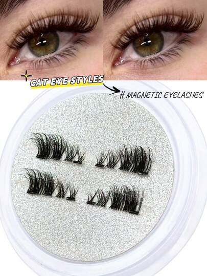 1Pair Magnetic Lashes Half Eyelashes No Glue Short Magnet Eyelash Natural Look Cat Eye Half Lashes Reusable Magnetic False Eyelashes Adhesive-Free For Eyelash Extensions,Suitable For Lazy People,Makeup Blogger,Giving Gifts To Women
