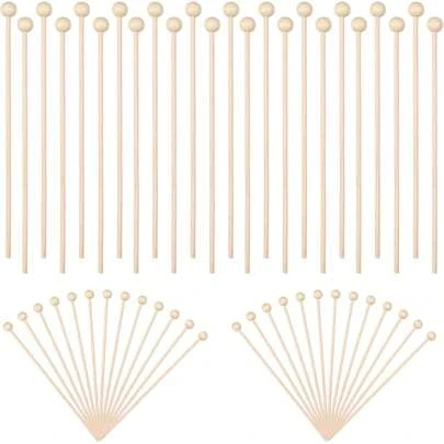 50 Pack Wooden Rock Candy Sticks With Ball Tips- 6 Inch Natural Wood Cake & Drink Stirrer Sticks, Wood Swizzles Sticks Chocolate Dipping & Coffee(15cm, Round Ball, Bulk)