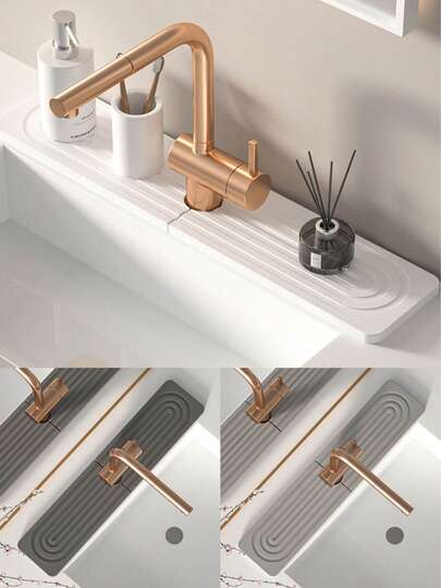 Alfombrilla para grifos, protector contra salpicaduras de fregadero de cocina, alfombrilla de drenaje de silicona para grifos, apta para grifos en barras, cocinas y encimeras de baño - mantiene las encimeras secas