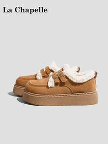 1 双 La Chapelle 女式休闲软底平底鞋，圆头低跟户外通勤鞋，优雅软底徒步鞋适合学生毕业照，低帮皮革保暖鞋