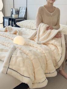 1pc Thick Edged Bohemian Style White Heart Pattern Blanket, Jacquard Faux Fur Lamb Wool Soft Warm Multipurpose Throw Blanket For Living Room, Bedroom, Dorm, Furniture Decor, Sofa, Nap Blanket - White - View 7