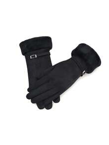 1 Pair Of Cartoon-Print Women's Thermal Lined Gloves, Featuring A Cute Style With A Thermal Lined Split-Finger Design, Perfect For Winter Warmth And Fashionable Outfits.