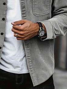 Vintage American Corduroy Plus Size Men Pocket Long Sleeve Jacket Coat