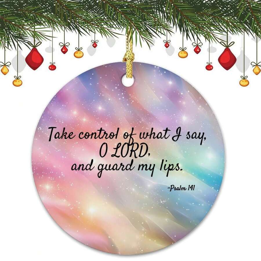 2025 1pc 2D Take Control Of What I Say, O LORD Christmas Decorations Indoor 2.9 Inch Positive Quotes Sayings Ceramics Ornaments Single-Side Print Funny Gifts For Women/Men For Employees Neighbor Grandpa Students Decor - 粉紅白色 - 查看 1