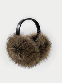 1 قطعة سماعات أذن من الفرو الاصطناعي للنساء، بنسيج جلد PU، دافئة وأنيقة، مناسبة للتزلج والارتداء الخارجي