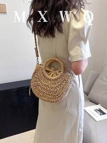 Minimalist Small,Women Bags For Vacation,Holiday,Straw Purse,Straw Beach Bag,Beach Necessities,Beach Essentials,Beach Stuff & Summer Essentials, Best Women Bag For Beach Vibes, Wicker Bag - Khaki - View 2
