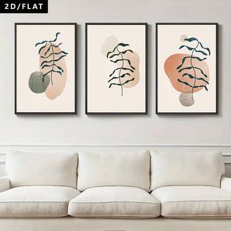 1/3pcs Modern Minimalist Leaf And Geometric Graphic Art Design Printed Canvas Posters, Bohemian Style Home Decoration Pictures, Bedroom, Living Room, Kitchen Wall Arts Decoration, Office Decoration, Fall Autumn Decoration, Holiday Decor(No Frame)