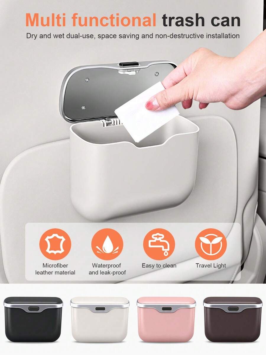 1PC Multi-Functional Lidded Car Trash Can - Wet & Dry Use, Space-Saving, Easy Installation, Universal For Most Vehicles ( ABS Material)