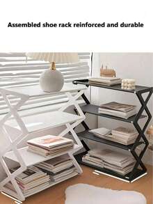 1 pieza Estantería apilable de 4 niveles para zapatos, ahorra espacio en la entrada, el pasillo y el armario, almacenamiento y organización conveniente de zapatos - Multicolor - Ver 8