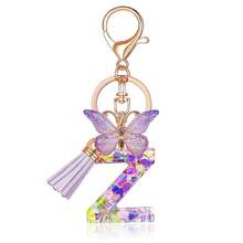 JINGUAZI Initial Letter Keychains For Women Tassel Butterfly Pink Purple Cute Car Keychain For Wallet Backpack Bag Charm{Inchcolor_nameinch:InchZ-Purpleinch} - Z-紫色 - 查看 1