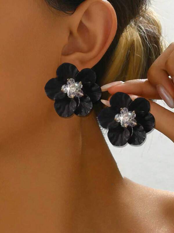 1 Pair Elegant Floral Acrylic Woven Flower Stud Earrings, Fashionable & Versatile Earrings Suitable For Daily, Party, Holiday Celebration, Gift