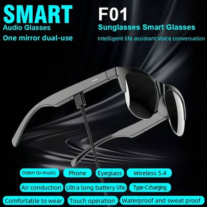 F01 Smart Audio Eyeglass Open-Ear Air Conduction Headphones Polarized Sunglasses Bluetooth 5 4 Wireless TYPE-C Charging Touch Control Voice Assistant Waterproof And Sweat Proof For Outdoor Activities