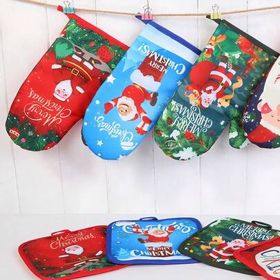1 Set di bellissimi e pratici guanti da forno natalizi. Questi guanti da forno presentano un simpatico motivo di Babbo Natale e sono sia eleganti che pratici, proteggendo le tue mani dalle ustioni. Perfetti per isolare forni ad alta temperatura, casseruole e piatti. Ideali per la decorazione natalizia in cucina.