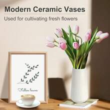 Jarrón de Cerámica Blanco, Pequeño y Bonito Florero Marca Decoración de Hierbas de la Pampa, Hogar, Sala, Comedor, Casa de Campo, Oficina, Dormitorio, Mesa y Estante de Cocina (Blanco) - BLANCO - Ver 5