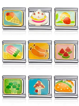 1pc 2026 Top Fashion Food & Fruit DIY Italian Modular Charm Couples Bracelet Stainless Steel Jewelry Making Pendant, Suitable For Mother's Day, Valentine's Day, Holiday Gifts For Girlfriend, Friends, Family, Parties, Matching Daily Outfits