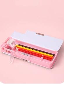 卡通宇航员太空图案铅笔盒，多功能学生文具盒带卷笔刀，大容量笔盒，学习用品 - 彩色 - 查看 3