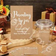 复古主题婴儿派对游戏套装，包含建议卡、罐子和标牌，适用于婴儿派对、新手父母小贴士罐和标牌