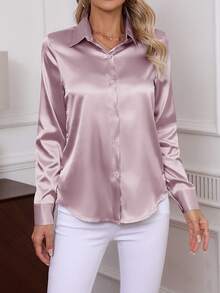 Áo sơ mi dài tay cài cúc màu trơn thanh lịch mới năm 2026, kiểu dáng cổ điển dành cho nữ, thích hợp mặc đi làm. - Màu tím hoa cà - Xem 4