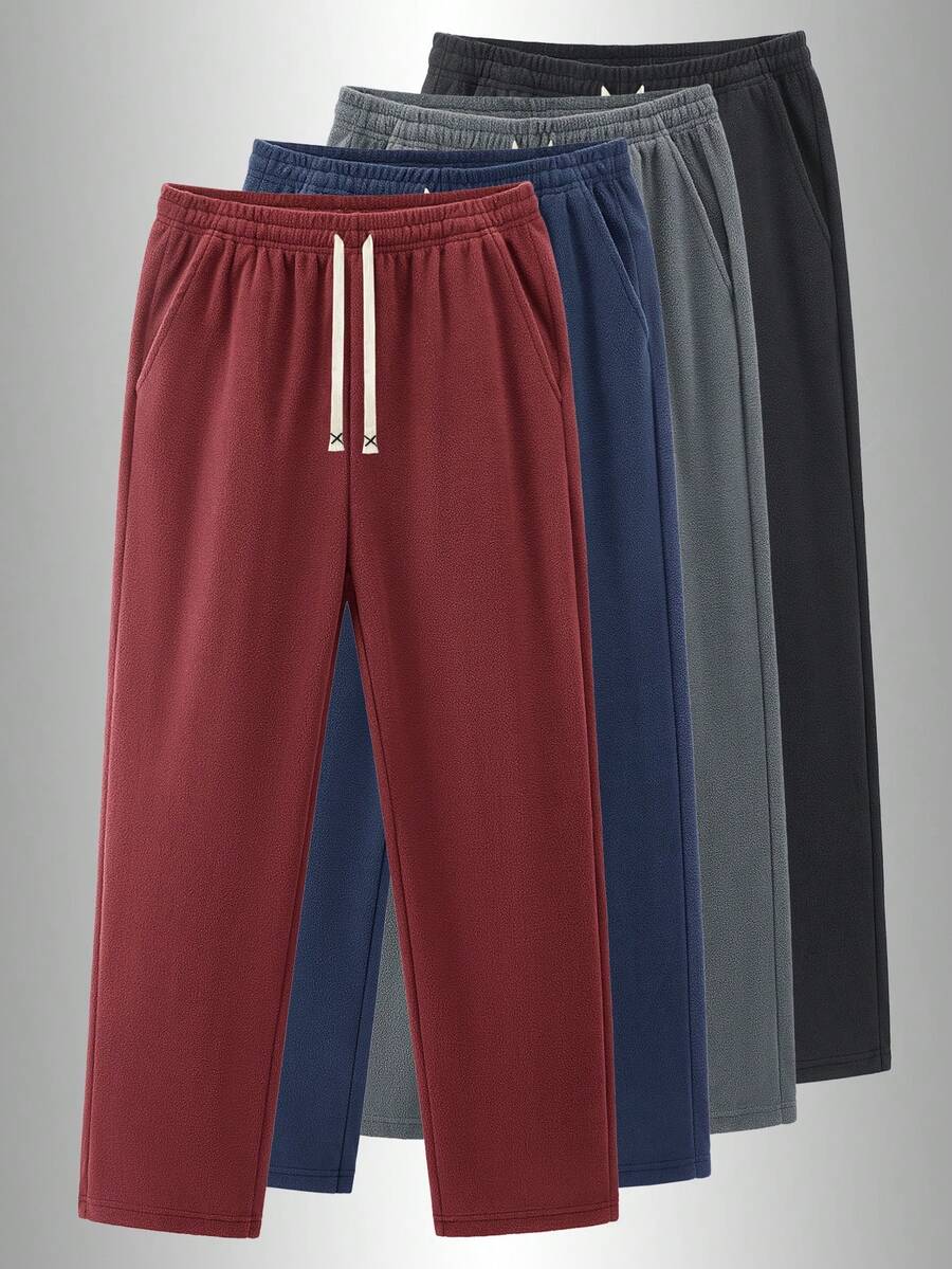 1件装男士抓绒慢跑裤 - 柔软保暖户外休闲运动裤，弹性腰带运动休闲裤，适合跑步、徒步、冬季穿着 - 紅色 - 查看 1