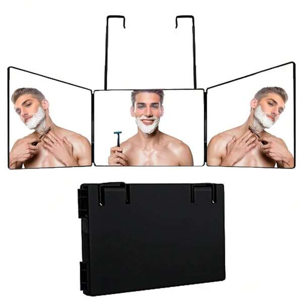 3 Way Mirror For Hair Cutting,360 Trifold Mirror With Height Adjustable Telescoping Hook For Makeup, Hair Styling