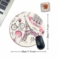 1个铁塔灰色树猫可爱鼠标垫，圆形办公桌鼠标垫，带防滑橡胶底座，迷你旅行鼠标垫，直径7.87英寸，适用于工作无线电脑笔记本电脑，办公桌配件，47克 - 彩色 - 查看 3