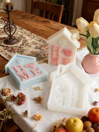 浪漫爱情小屋蜡烛硅胶模具 - DIY家居装饰工艺品，长方形石膏浇铸模具，适用于情人节和婚礼礼物