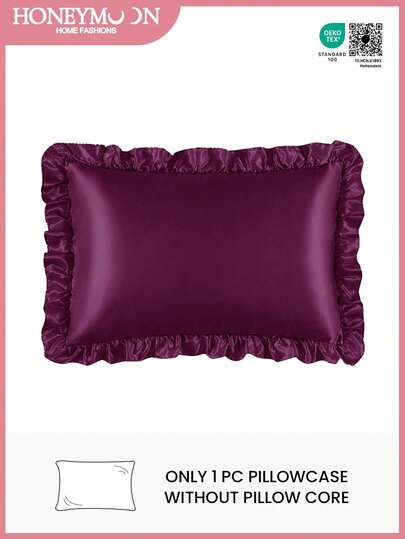 1件缎面蕾丝枕套，丝绸枕套，呵护秀发和肌肤，奢华丝滑，超柔软透气，无填充物，可机洗，通过Oeko-Tex认证，紫色