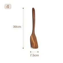 1pc Wooden Kitchen Long Handle Spatula, South American Chicken Wing Shaped Wood Non-Stick Wok Spatula, Kitchen Utensil With Hanging Design - Coffee Brown - View 7
