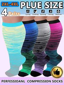 4双装加大码铜离子压缩袜，男女通用，透气运动袜，适合跑步、骑行、足球、徒步旅行、旅行 - 彩色 - 查看 11