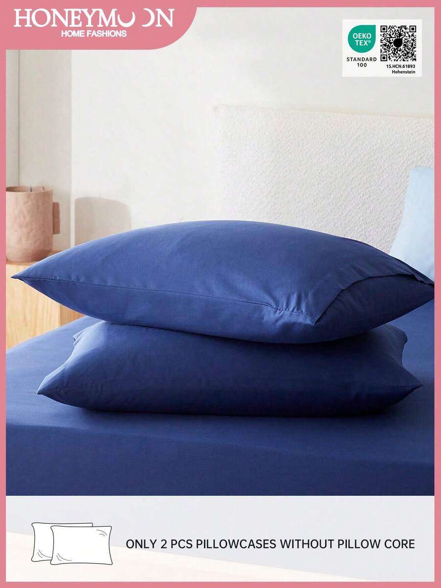 2pcs Ultra Soft Solid Color Pillow Covers, Lightweight As Cloud, Envelope Closure, Oeko-Tex Certified - Navy Blue - View 1